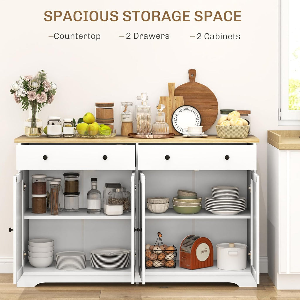 Sideboard Buffet Cabinet with Storage, 55" Modern Kitchen Cabinet with 4 Doors, 2 Drawers and 2 Adjustable Shelves