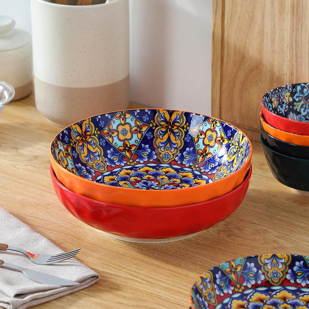 Large Serving Bowls,78 Oz Salad Bowls Set of 2,Serving Dishes-Red | Bohemian Decorative Bowls for Salad, Fruit, Pasta