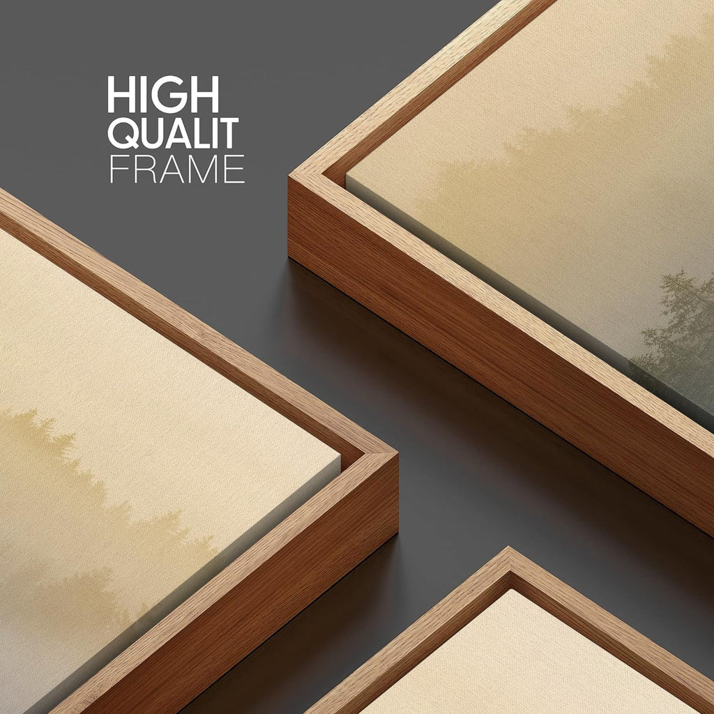Misty Forest Wall Art Canvas Set, Framed Mountain Wall Decor, 3 Piece Nature Wall Painting, Foggy Pine Tree Landscape