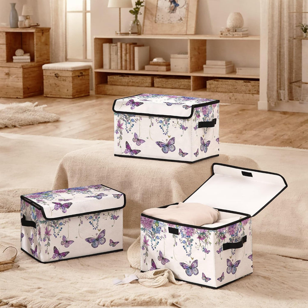Fabric Storage Bins with Lids,Under Bed Storage Containers 3Pack | Stackable Clothes Storage Bins with Lids,Closet