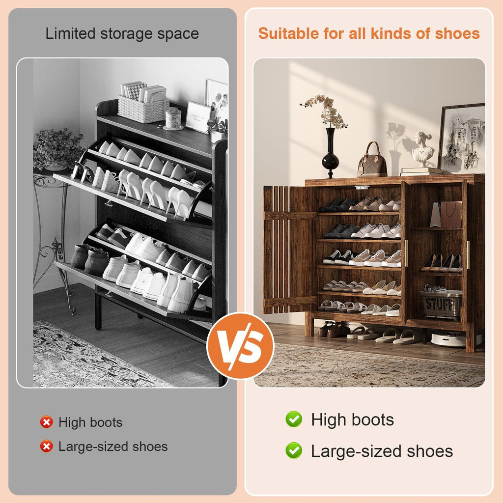Shoe Storage Cabinet with 3 Shutter Doors, 30 Pairs Shoe Cabinet with Adjustable Shelves, 5-Tier Large Shoe Rack
