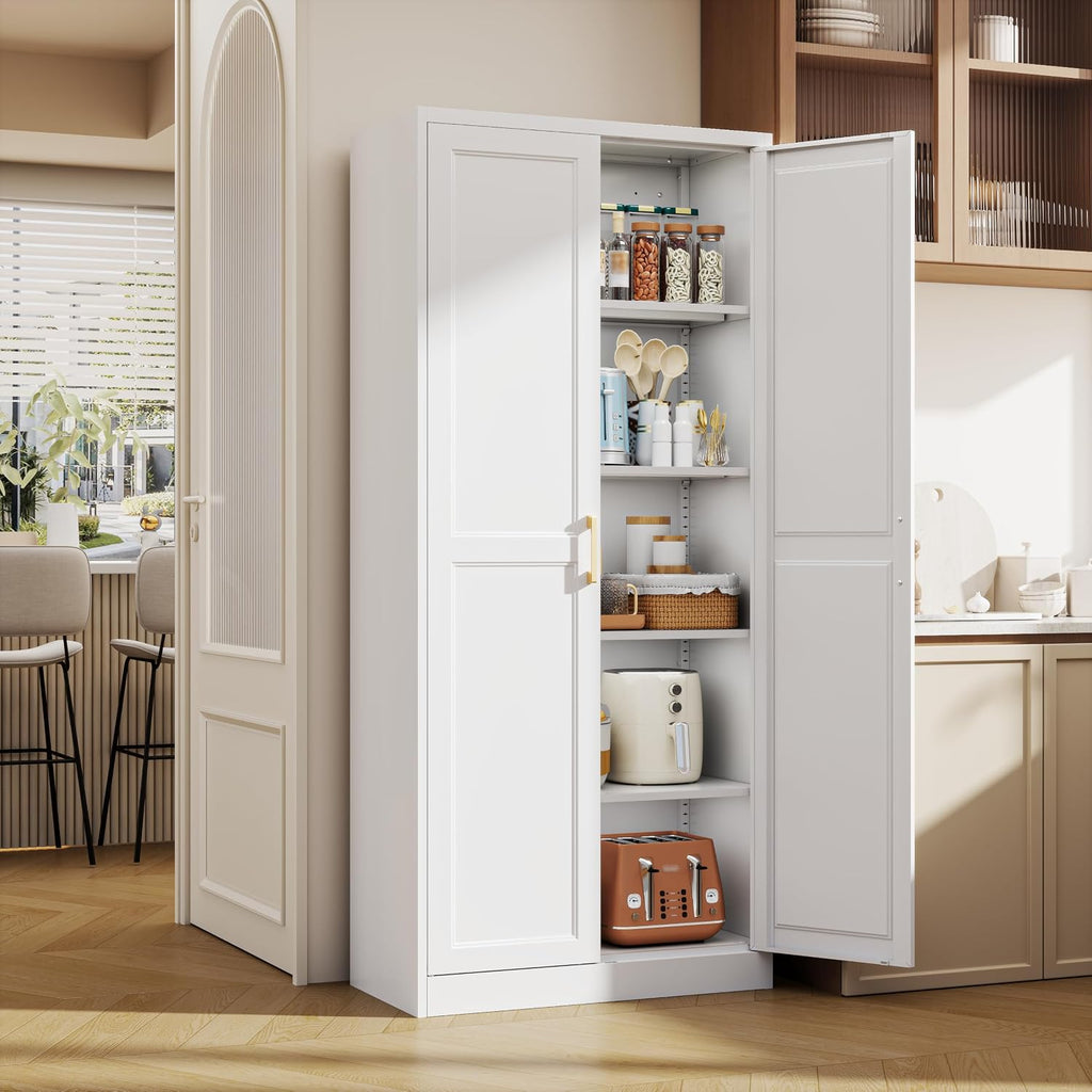 71" Tall Metal Kitchen Pantry Cabinet, Storage Cabinet with Doors | Kitchen Cabinet with 4 Adjustable Shelves, Food