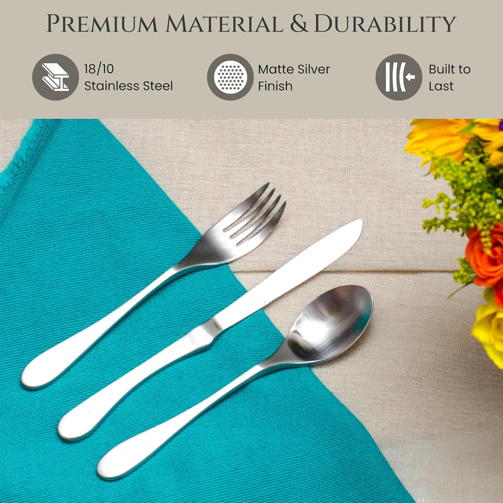 Silverware Set - 20-Piece Matte Silver Cutlery set - Ergonomic Design Utensil sets