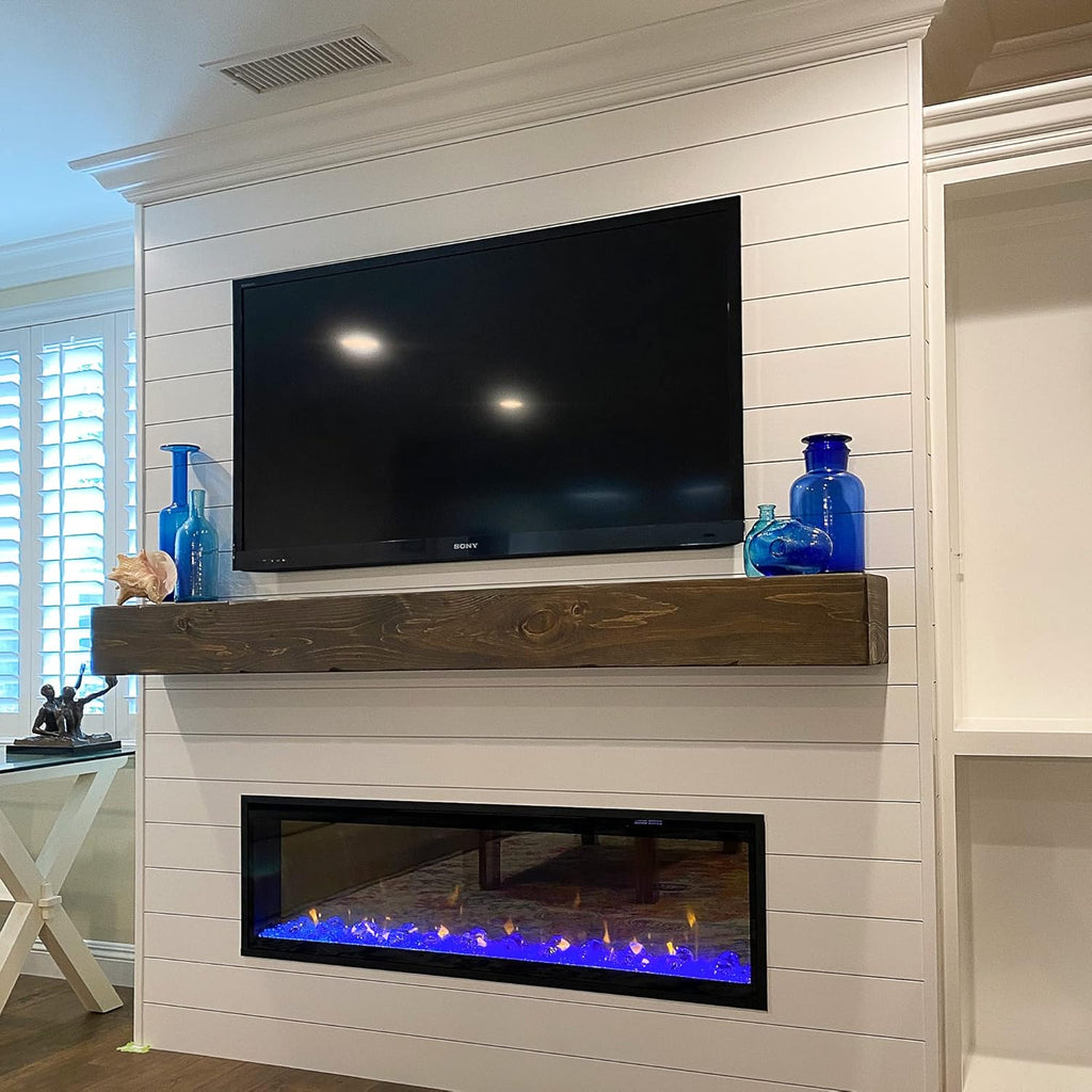 Rustic, Shelf, Floating Mantle, Real Wood, Beam, (Dark Brown, 60Lx6Hx8D)