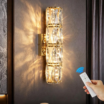 Gold K9 Crystal Wall Sconce, Hardwired LED Wall Light