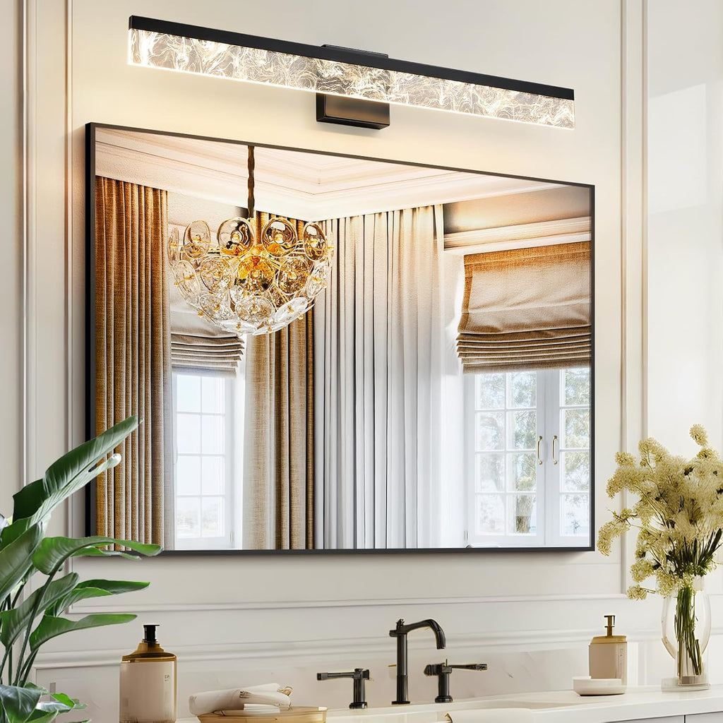 Modern Vanity Lights , 32 Inch Black Bathroom Light Fixtures Over Mirror, 24W Dimmable LED Vanity Lighting Fixtures