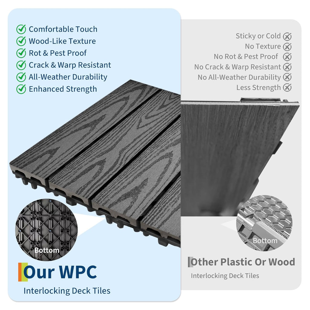 9Pack 12x12 Interlocking Composite Deck Tiles, Waterproof Composite Wood Outdoor Flooring for Patio & Balcony