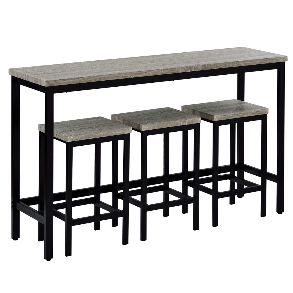 4-Piece Counter Height Extra Long Dining Table Set, Bar Table Set with 3 Stools, Side Table with Footrest Pub Kitchen