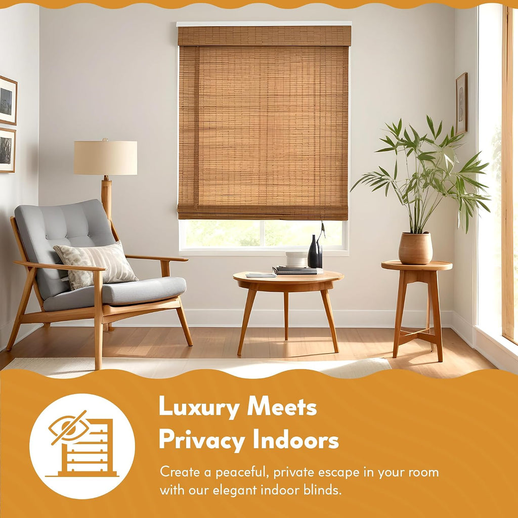 Cordless Bamboo Roman Shades for Windows - Flatstick Bamboo Blinds for Semi-Private Light Control - Easy to Lift & Fold Up Window Shades - Cocoa - - (2216300E)