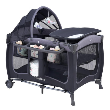 Playard with Canopy, Portable Crib with Changing Table