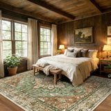 Area Rugs Large 9'x12' Washable Non-Slip, Floral Vintage Distress Medallion Carpet for Living Room B