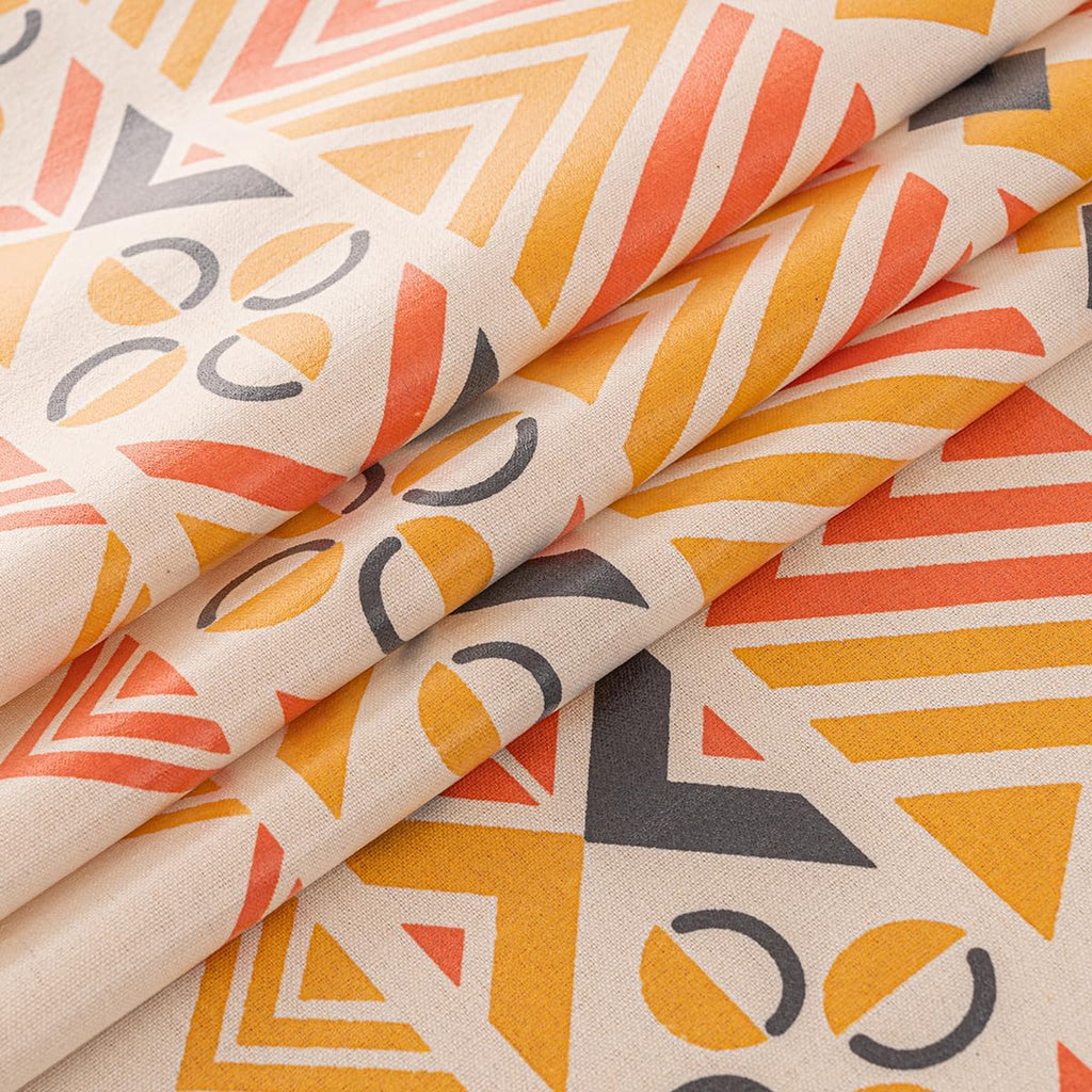 Waterproof Bohemian Tablecloth, 6-8 Foot Rectangle Fabric Orange Colorful Table Cloth with Soft Cott