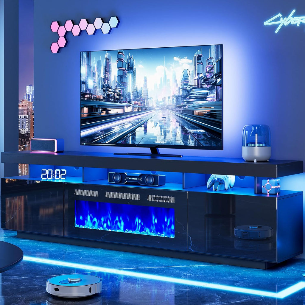 70" Floating Fireplace TV Stand with 36" Crystal Electric Fireplace, LED Entertainment Center for TVs up to 80"