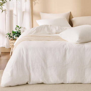 Off White Duvet Cover, 100% Sandwashed Cotton Soft Duvet Cover Set 3 Pieces with Zipper Clousre & Corner