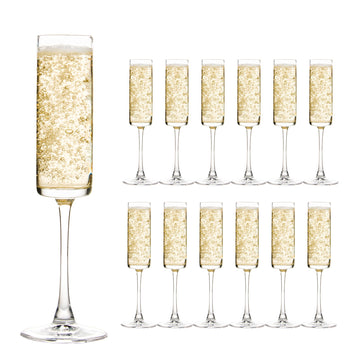 6 Oz Edge Champagne Flutes Set of 12, Long Stemmed Crystal Clear Champagne Flute Glass Set, Sparkling Wine Glasses