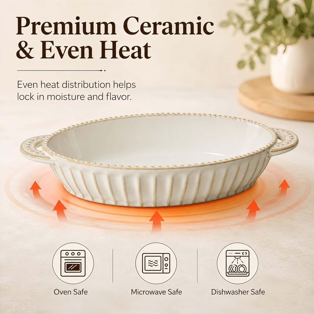 Casserole Dish for Oven, Ceramic Dishes Set, Oval Hobnail Bakeware Set of 3, 9.25"/12.28"/14.37" Dishes with Handle