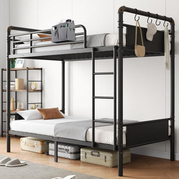 Bunk Bed Twin Over Twin, Heavy Duty Metal Bunkbeds with Ladder and Full-Length Guardrail