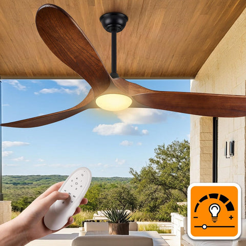 Inspired Maverick Style 52 Inch Outdoor Ceiling Fans with Lights, Dimmable Solid Wood Ceiling Fan with Light and Remote Control Modern 3 Blades Propeller Ceiling Fans DC Motor for Patios Indoor Bedroom, Dark Walnut A101-B0CF5GWX7W