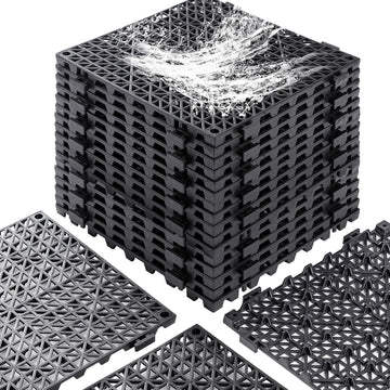 12” x 12” Drainage Interlocking Floor Tiles, 12 Pack Non-Slip Pool Deck Drain Mats for Flooring, Soft PVC Splicing