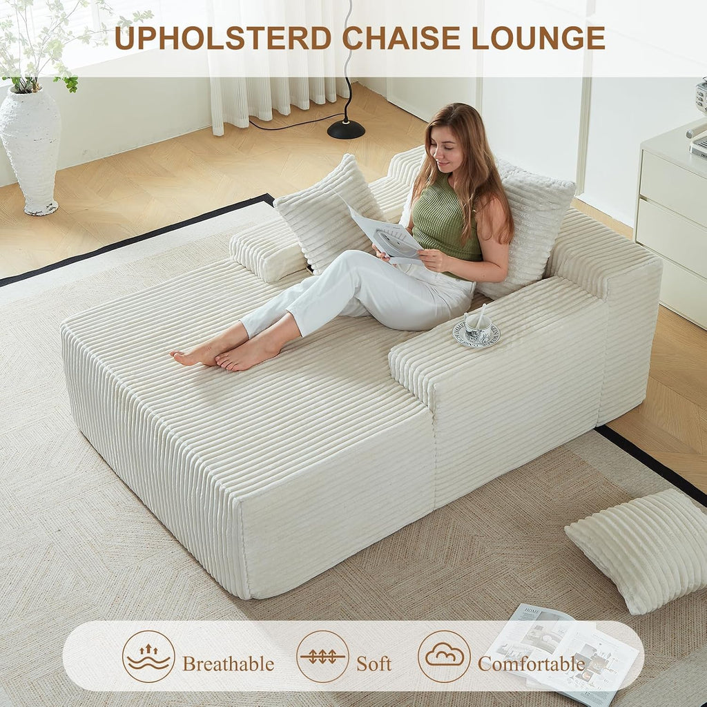 67 Inch Chaise Lounge Chair Indoor, Oversized Upholstered Boneless Sofa Bed, Corduroy Deep Seat Sleeper Couch Reading