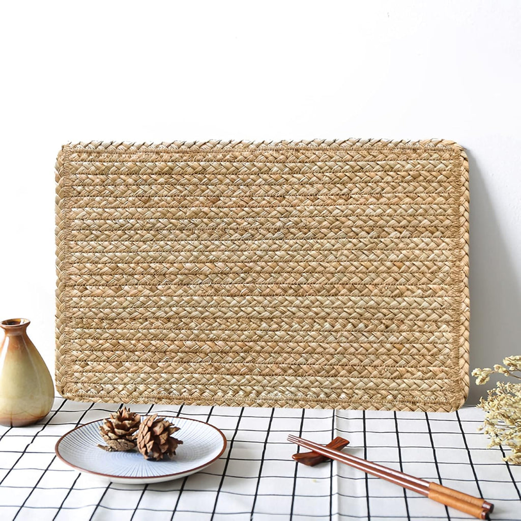 Woven Placemats Rattan Placemats Rectangle Natural Placemats Wicker Heavy Braided Straw Placemat Farmhouse - Set of 6