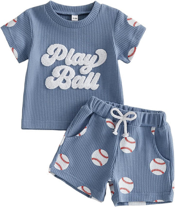 Toddler Baby Boy Football Summer Outfits Game Day T-shirt Shorts