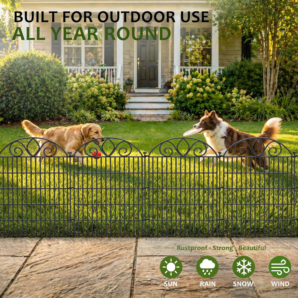 10 Panels No Dig Tall Garden Fence with Gate - 48" H X 26.25' L Rustproof Metal Dog Fence Outdoor for Yard