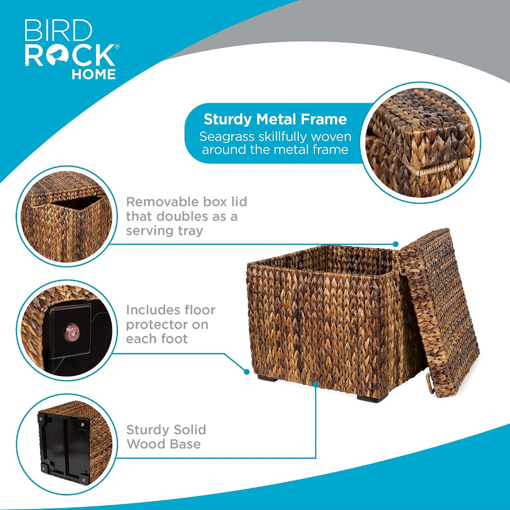 Woven Storage Cube - Abaca Seagrass Decorative Ottoman - Living Room Side Table - Store Blankets Pillows Magazines