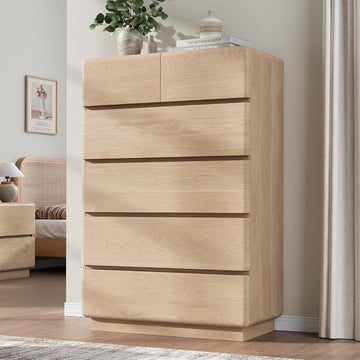 Natural 6 Drawer Dresser , 48" Tall Chest of Drawers | Curved Profile Design, Thickened Base, Handless design, Unique