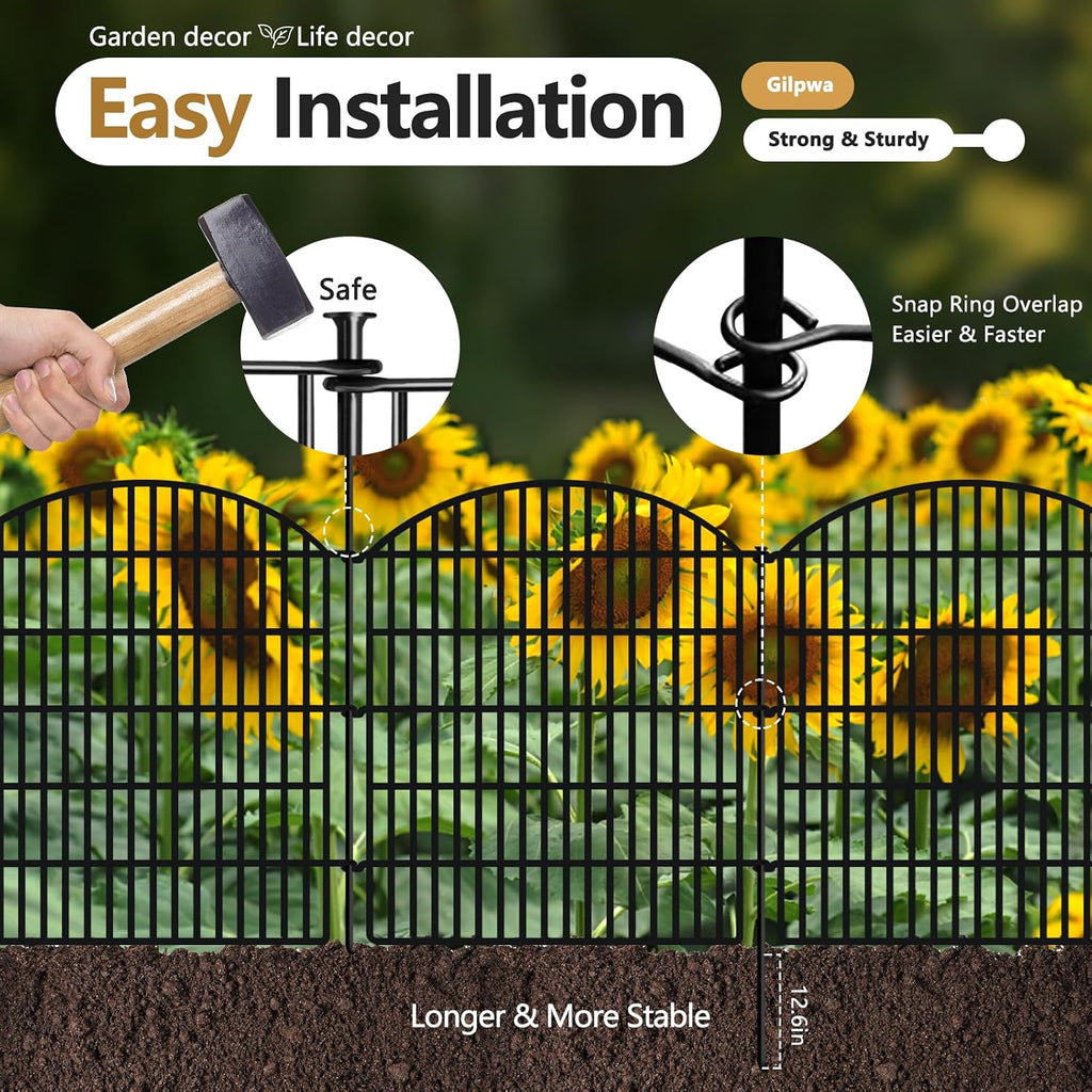 10 Panels Garden Fence Animal Barrier, 33 in(H) X 24 ft(L) Dog Fence Outdoor for Yard Rustproof No Dig Fencing