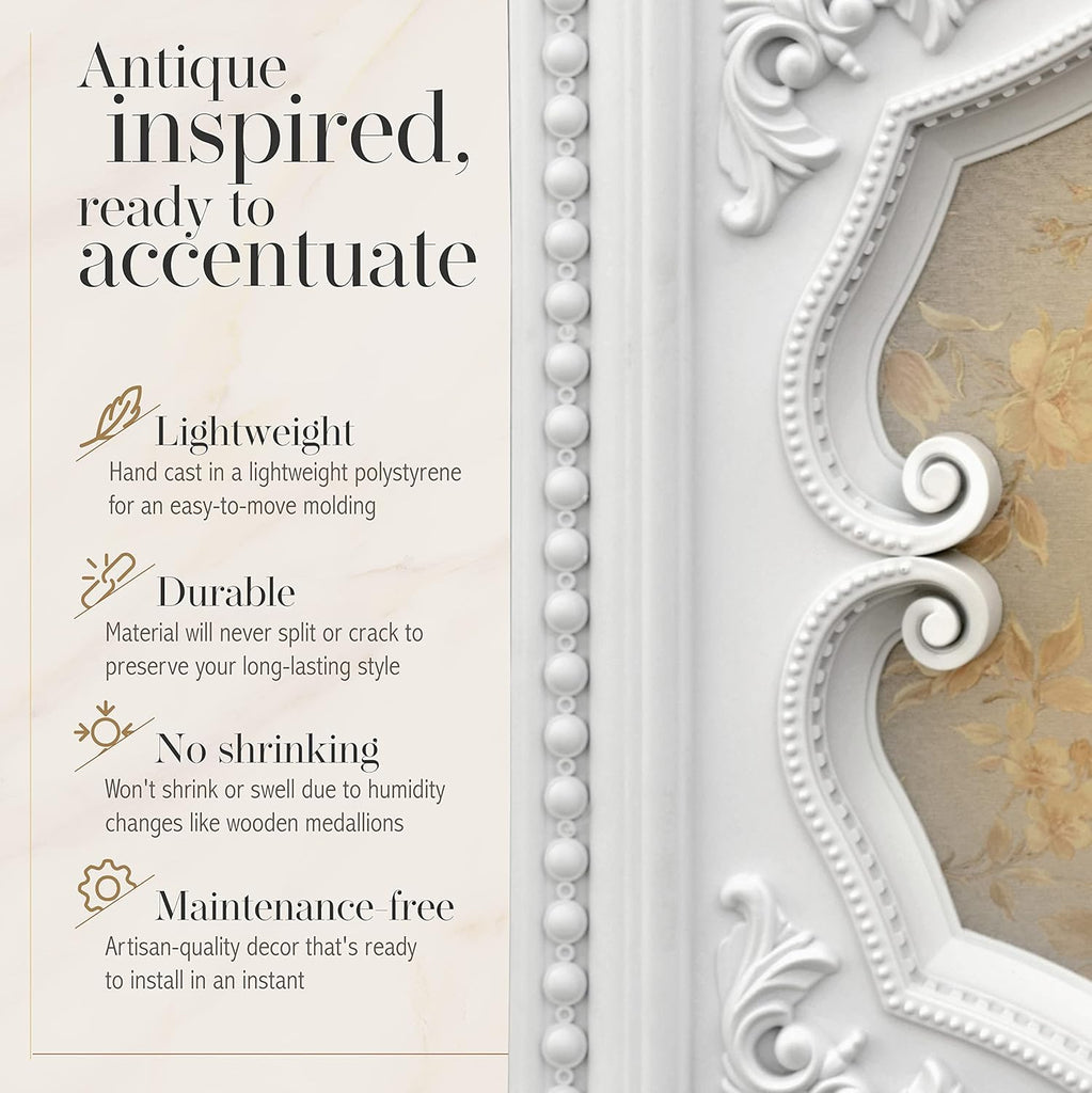 Four-Leaf Clover Square Chandelier Ceiling Medallion and Fan Medallion, 24 Inches, White and Gold