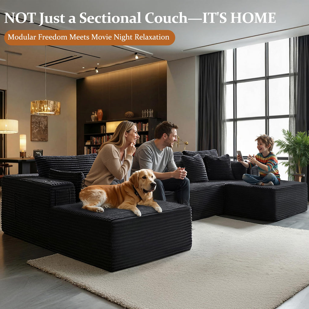 138" Oversized Cloud Sectional Couch, Comfort U Shaped Boneless Sofa, Extra Deep Seats No Assembly, Modular Sofa