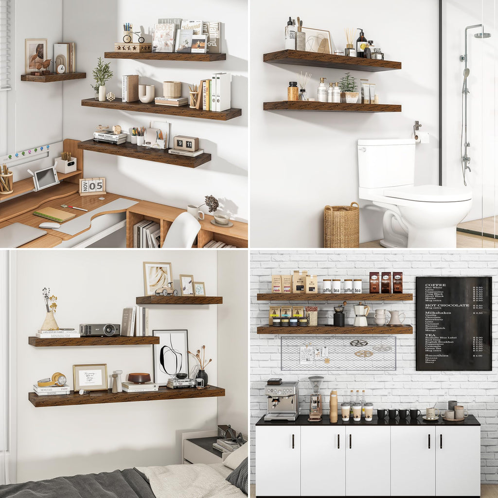 72Inch Floating Shelves for Wall 1Pack|Rustic Brown|8" D