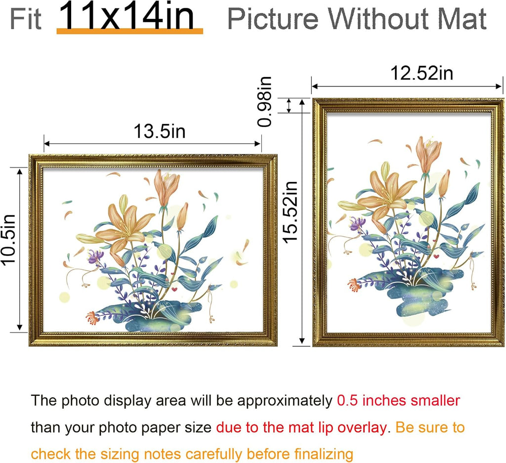 11x14 Picture Frame Gold, Frames 11 x 14 with Shatterproof Crystal Acrylic for Wall Gallery, 4 Pack