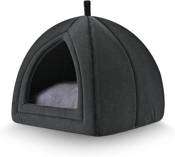 Cat Cave Bed, 2-in-1 Foldable House for Indoor Cats, with Washable Cushion and Non-Slip Base, 15 x 15 Inches, Small