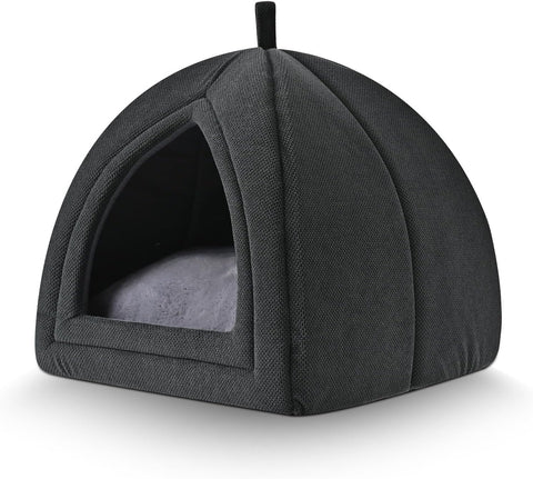Cat Cave Bed, 2-in-1 Foldable House for Indoor Cats, with Washable Cushion and Non-Slip Base, 15 x 15 Inches, Small