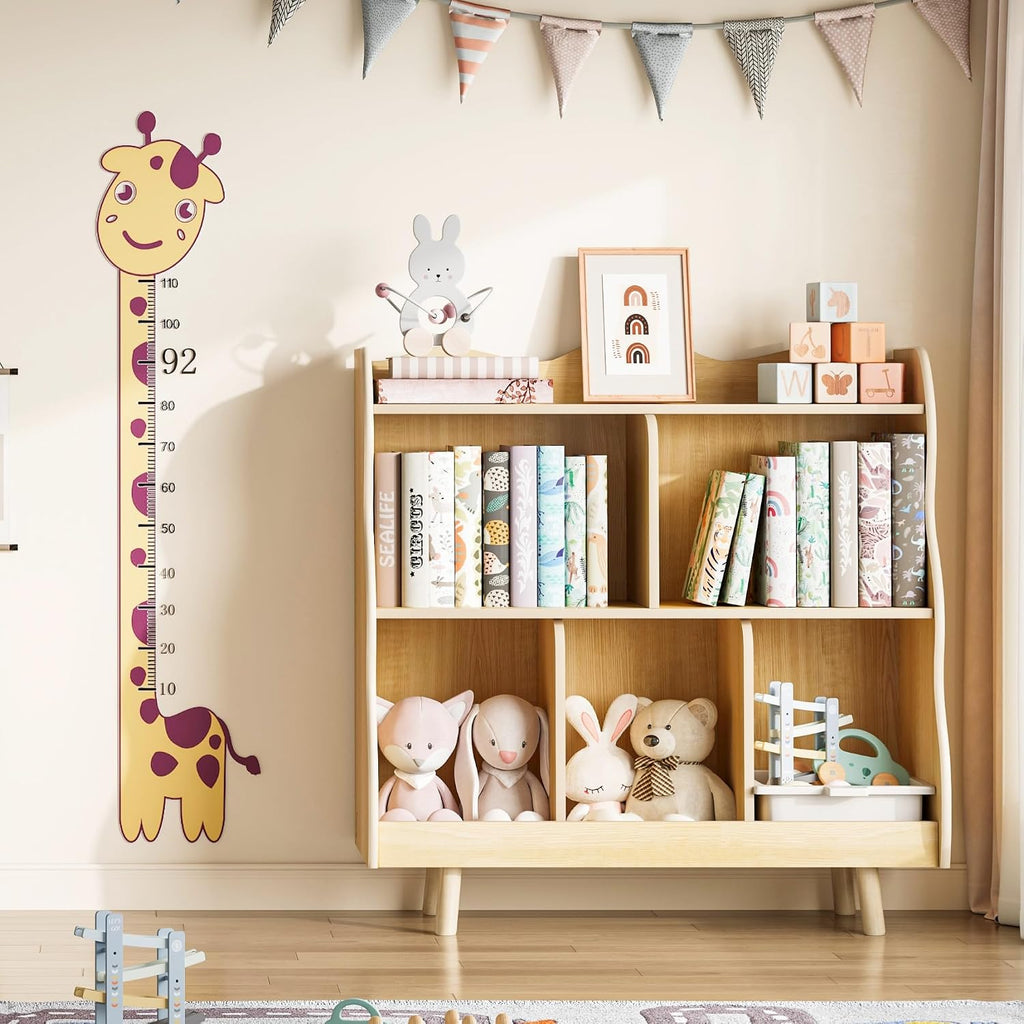 Kids Bookshelf and Toy Storage Orangizer, 3-Tier, Curve | Children's Bookcase, Curve Design, 5 Cubbies Toy Storage
