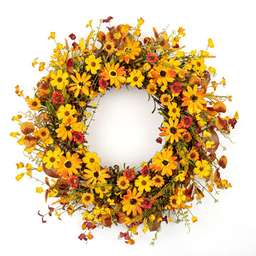 Fall Wreaths for Front Door 22 Inch Artificial Fall Wreath Orange Autumn Wreath with Berries and Eucalyptus Leaves