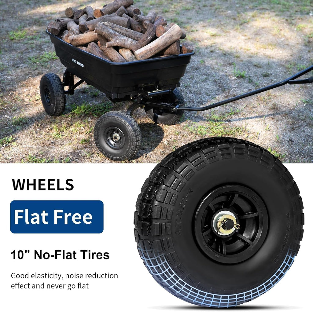 4 Cu.Ft. 10" No-Flat Tires Poly Yard Dump Cart with 180° Rotating Handle, 600 lbs Capacity Heavy Duty Garden Carts