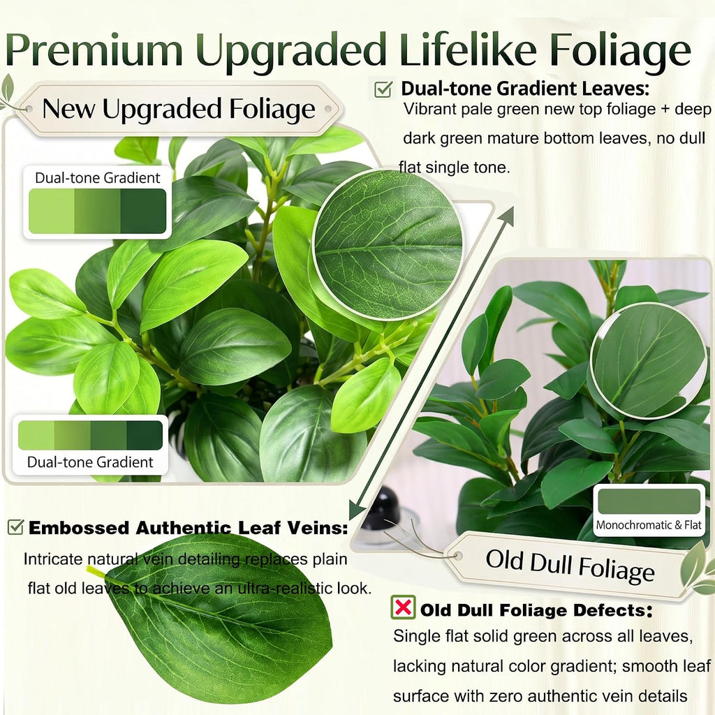 Realistic Artificial Potted Plant, Faux Indoor Greenery Living Room Bookshelf Bathroom Decor, Low-Maintenance