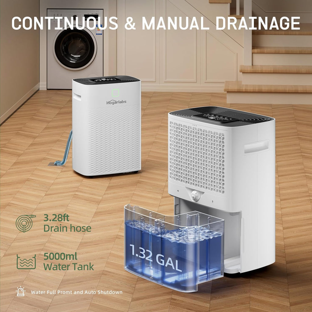 80 Pints Energy Star Dehumidifier Basement Home, Smart Silent Dehumidifier with Drain Hose, 1.32 Gal Water Tank