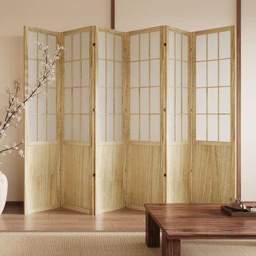 5.6FT Room Divider and Folding Portable Partition Screen, Chinese Japanese Shoji Style for Room Separation - 6 Panel