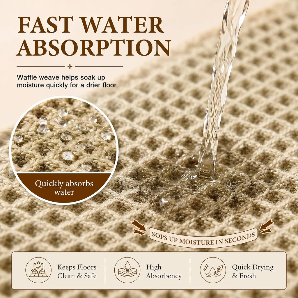 Waffle Bath Mat, Non Slip Bathroom Rugs Mats Set, Super Absorbent Quick Dry Bath Mats , Machine Washable Boho Rugs