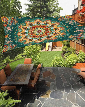 Boho Flower Sun Sail Shades Rectangle Canopy,Sunlight Block Heavy Duty Curved Backyard Shade Cover,Yellow Green