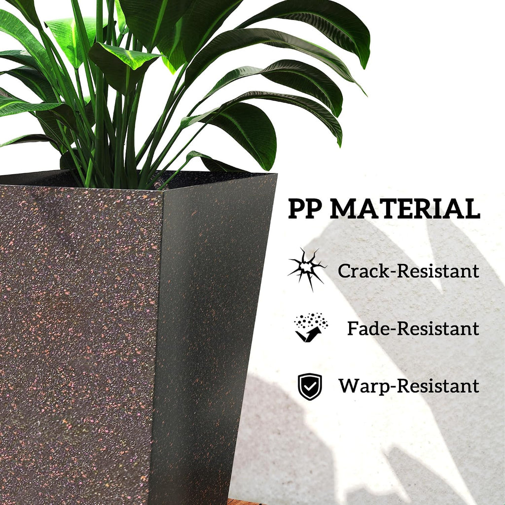 28 Inch Tall Planters for Outdoor Plants Set of 3, Brown | Marble Finish, Drainage Holes, Stackable Tapered Design