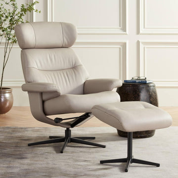Modern Reclining Swivel Lounge Chair and Ottoman — Faux Leather