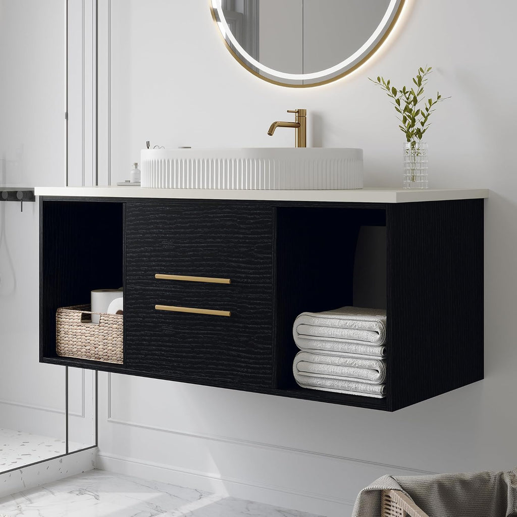 40" Modern Floating Bathroom Vanity with Premium AAA Grade Ceramic Sink, Wall-Mounted Solid Wood Cabinet