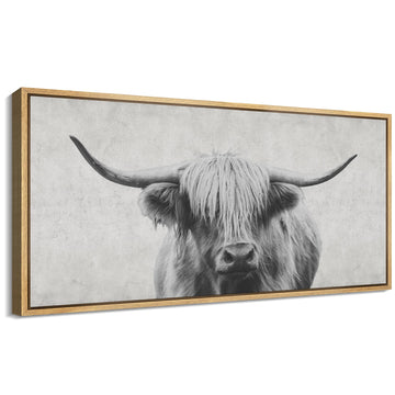 Extra Large Framed Canvas Print Wall Art Highland Gentleman Portrait of a Highland Cow Illustrations Modern Art