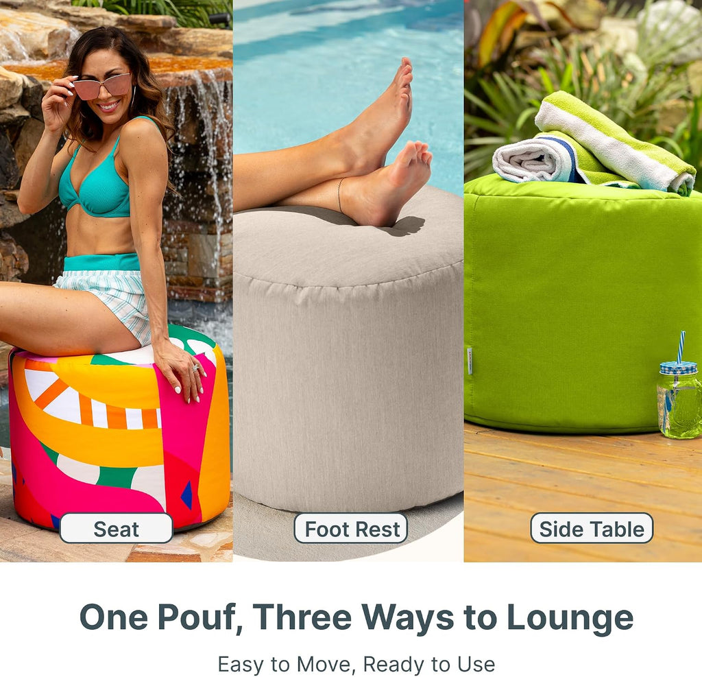 Spring Outdoor Ottoman/Side Table, Premium Sunbrella, Tangerine