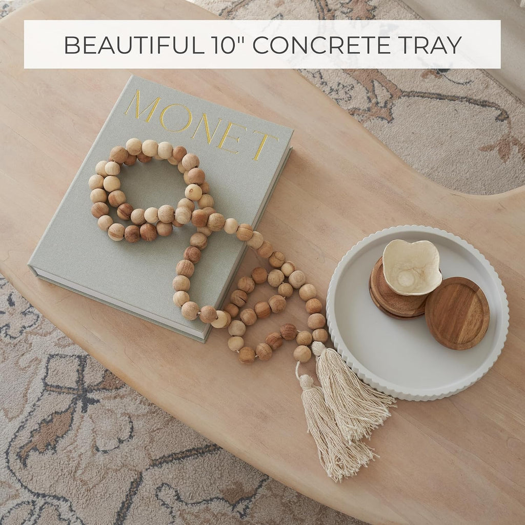 Decorative Concrete Tray & Book Decor Set - Scalloped Tray & Linen Box Enhance Your Coffee Table or Bookshelf Decor